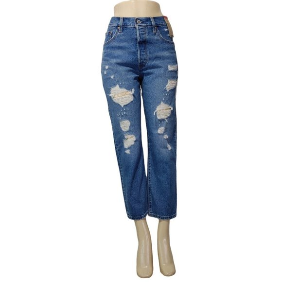 Levi's 501 Original Cropped Factory Distressed Jeans Women's 28 Read Mea… - Picture 1 of 13